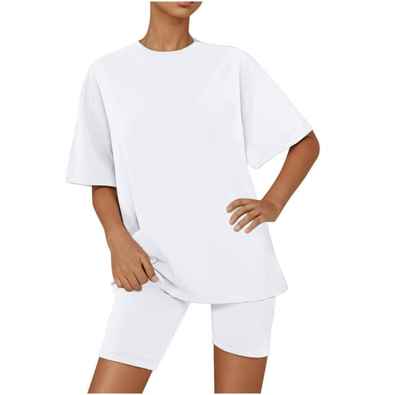 XuJwPNcy Womens Pajama Set 2 Piece Short Sleeve T-Shirt with Biker Shorts Plus Size Lounge Sets Soft Sweatsuits