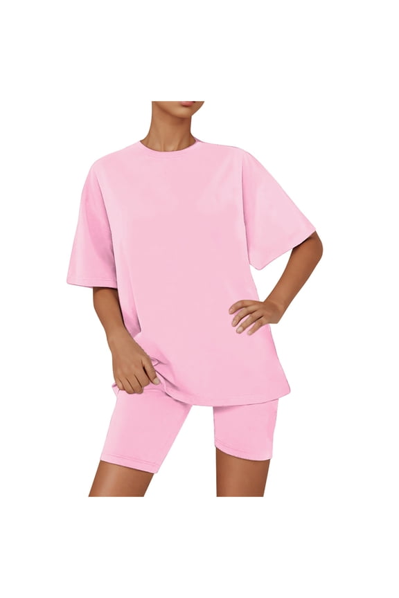 Womens Pajama Set 2 Piece Short Sleeve T-Shirt with Biker Shorts Plus Size Lounge Sets Soft Sweatsuits