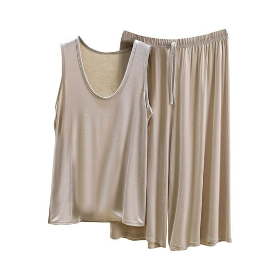 XuJwPNcy Womens Pajama Sets 2 Piece Sleeveless Summer Pjs Solid Color Tank Top and Capri Pant Matching Vacation Set