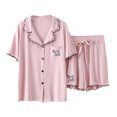 thumbnail image 1 of XuJwPNcy Womens Pajama Sets Button down Short Sleeve Shirts and Drawstring Waisted Shorts Sleeping Loungewear Sets M-L, 1 of 5