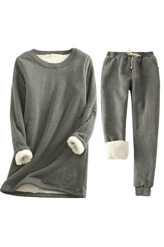 Yuzhih Womens Pajama Sets Fleece Lined 2 Piece Outfit Long Sleeve Pajama Pants Winter Warm Sherpa Lined Tracksuit