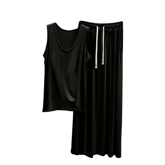 XuJwPNcy Womens Pajama Sets Sleeveless Scoop Neck Tank Lounge Set Solid Color Pj Loungewear Soft Sleepwear with Wide Leg Pants