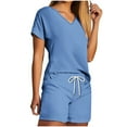thumbnail image 1 of XuJwPNcy Womens Pajama Sets Summer Comfy Sleepwear V Neck Cap Sleeve Top and Shorts Cute Pjs 2 Piece Lounge Set, 1 of 5