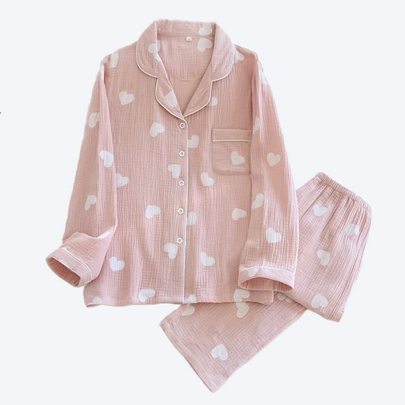 Yuzhih Womens Pajamas Set Heart Printed Button Tops Pants Sleepwear Loungewear Cozy Nightwear