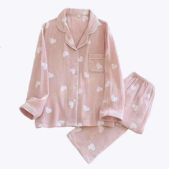 XuJwPNcy Womens Pajamas Set Heart Printed Button Tops Pants Sleepwear Loungewear Cozy Nightwear