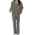 thumbnail image 1 of Yuzhih Womens Pajamas Set Long Sleeve Solid Sleepwear Outfit Lapel Button Loungewear Two-Piece Nightwear, 1 of 5