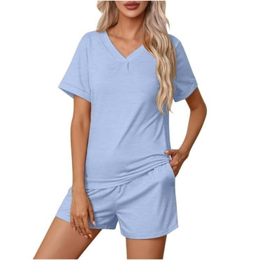 Yuzhih Womens Pajamas Set Short Sleeve Loungewear Soft V Neck Tee Top and Shorts Sleepwear 2 Piece Pj Sets