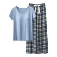 thumbnail image 1 of XuJwPNcy Womens Pajamas Sets Built in Bra Casual Short Sleeve Nightshirts with Long Pants Pjs Sleepwear Lounge Set, 1 of 3