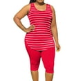 thumbnail image 1 of XuJwPNcy Womens Plus Size 2 Piece Outfit Casual Sportswear Striped Sleeveless Tank Top and Capri Leggings Tracksuit Sets, 1 of 6