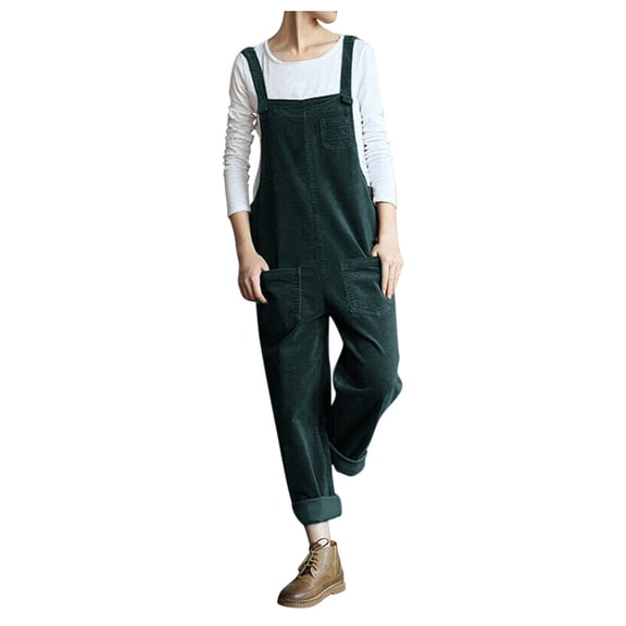 XuJwPNcy Womens Plus Size Corduroy Overalls Adjustable Straps Baggy Casual Comfy Bib Pants Jumpsuit Fall Winter Clothes for Women Womens Clothes