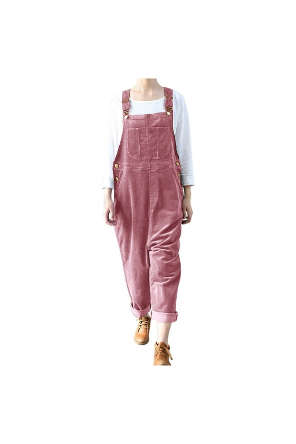 Yuzhih Womens Plus Size Corduroy Overalls Adjustable Straps Baggy Casual Comfy Bib Pants Jumpsuit Fall Winter Clothes for Women Womens Clothes