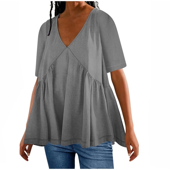 XuJwPNcy Womens Plus Size Summer Babydoll Tops Oversized Blouse Dressy Casual Tunic Shirts V Neck Loose Blouses