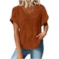 thumbnail image 1 of XuJwPNcy Womens Shirts Solid Color Lace Crochet Tops Round Neck Casual Loose Knit Tees Fashion Blouses, 1 of 7