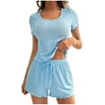 thumbnail image 1 of XuJwPNcy Womens Short Sleeve Pajamas Set Casual Sleepwear Soft Pj Sets Crewneck Top and Shorts 2 Piece Loungewear for Summer, 1 of 6