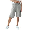 thumbnail image 1 of XuJwPNcy Womens Shorts Casual Knee Length Striped Print Shorts Elastic Waist Wide Leg Short Pants with Pockets, 1 of 6
