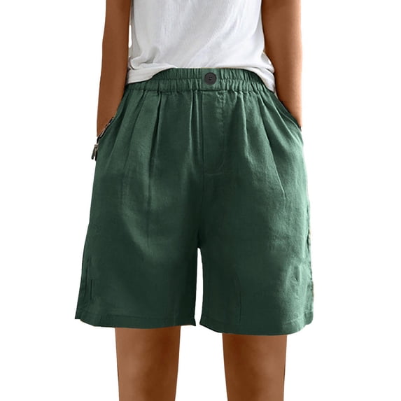 Yuzhih Womens Shorts Cotton Linen Pleated Shorts Casual Button Pocket Short Pants Loose Comfy Shorts
