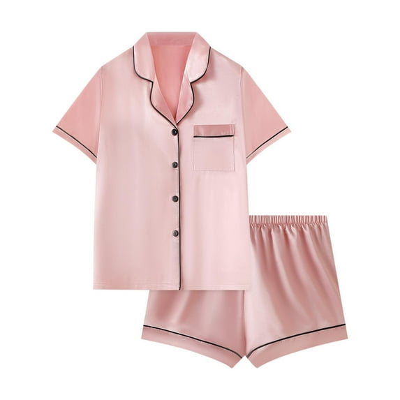 XuJwPNcy Womens Silk Satin Pajamas Set Short Sleeve Pj Sets Button down Pjs 2 Piece Sleepwear Loungewear S-2xl