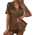 thumbnail image 1 of Yuzhih Womens Silk Satin Pajamas Set Short Sleeve Sleepwear Button down Loungewear 2 Piece Pjs Shorts Set, 1 of 6