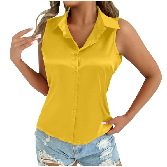 XuJwPNcy Womens Silk Satin Sleeveless Button down Shirts Collared V Neck Tank Tops Business Casual Blouses for Work Office Summer Tees