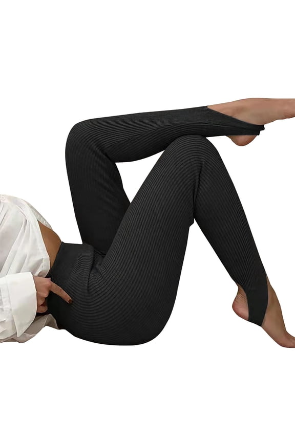Womens Stirrup Leggings Tights Gym Yoga Workout Pants High Waist Stretchy Knit Ribbed Sports Pants
