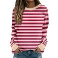 thumbnail image 1 of cfhntfmh Womens Striped Sweatshirt Oversized Long Sleeve Color Block Tops Casual Round Neck Fleece Lined Pullover Tops, 1 of 5