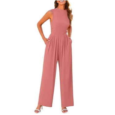 Yuzhih Womens Summer Elegant Jumpsuits Dressy Work Outfits Sleeveless Mock Neck Wide Leg Pants Rompers with Pockets