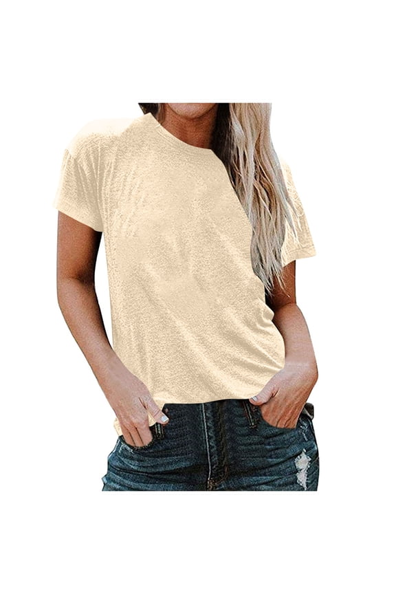 Womens Summer T-Shirts Casual Loose Fit Tunic Tops Crew Neck Short Sleeve Tee Shirts Beach Vacation Clothes