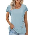 thumbnail image 1 of XuJwPNcy Womens Summer Tops Casual Loose Ruffle Short Sleeve T-Shirts Crewneck Button Plus Size Blouses, 1 of 6