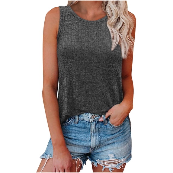 Yuzhih Womens Tank Tops Round Neck Sleeveless Shirts Summer Knit Plain Tees Textured Basic Tops