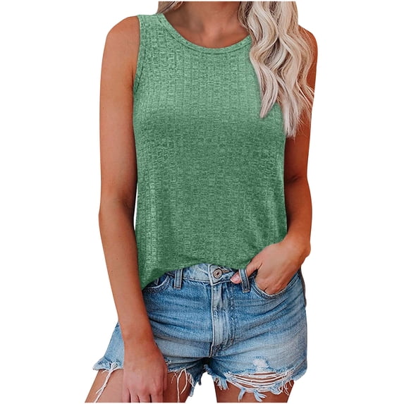 Yuzhih Womens Tank Tops Round Neck Sleeveless Shirts Summer Knit Plain Tees Textured Basic Tops