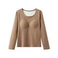 thumbnail image 1 of XuJwPNcy Womens Thermal Underwear Tops Built-In Chest Pad Fleece Line Warm Shirt Scoop Neck Thick Long Sleeve Undershirts, 1 of 6