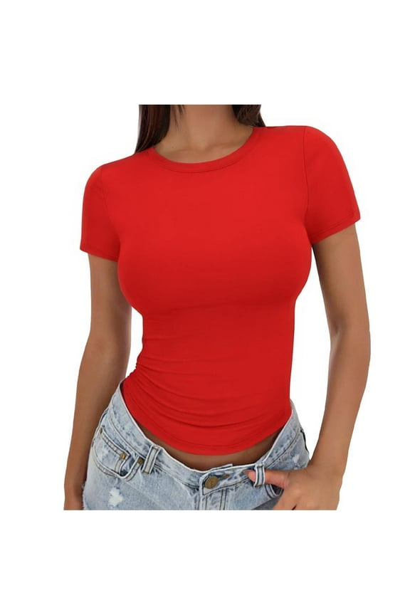 Womens Tops Basic Short Sleeve Cute Tight Shirts Going out Crop Top Workout Stretch T Shirt Summer Clothes