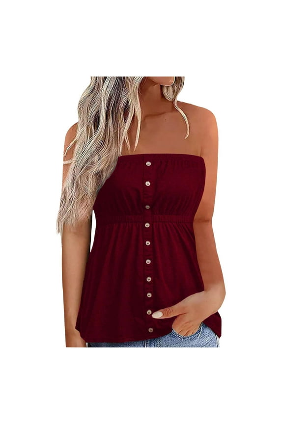 Womens Tube Tops Strapless Solid Color Tanks Casual Bandeau Sleeveless Shirts Summer Vacation Blouse