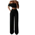 thumbnail image 1 of XuJwPNcy Womens Two Pieces Outfits off the Shoulder Short Sleeve Crop Top and Wide Leg Pants Sets Party Clubwear, 1 of 6