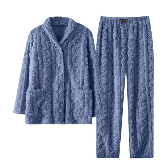 XuJwPNcy Womens Warm Fleece Pajamas Sets Long Sleeve Button down Fuzzy Top with Pants Two Piece Outfits Loungewear