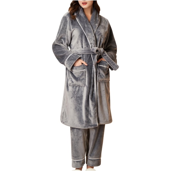 XuJwPNcy Womens Warm Sherpa Fleece 2 Piece Outfits Soft Fuzzy Long Sleeve Belted Robes Long Pajamas Pants Loungewear