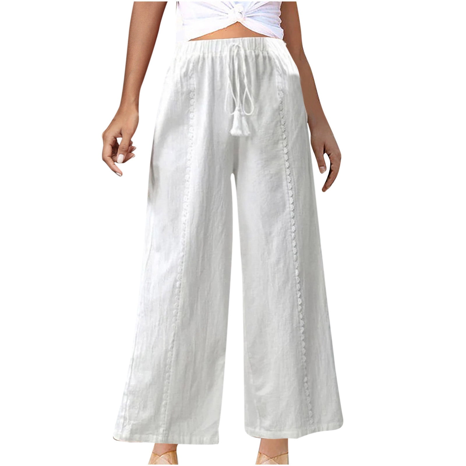 Yuzhih Womens Wide Leg Pants Elastic Waist Casual Baggy Beach Pants