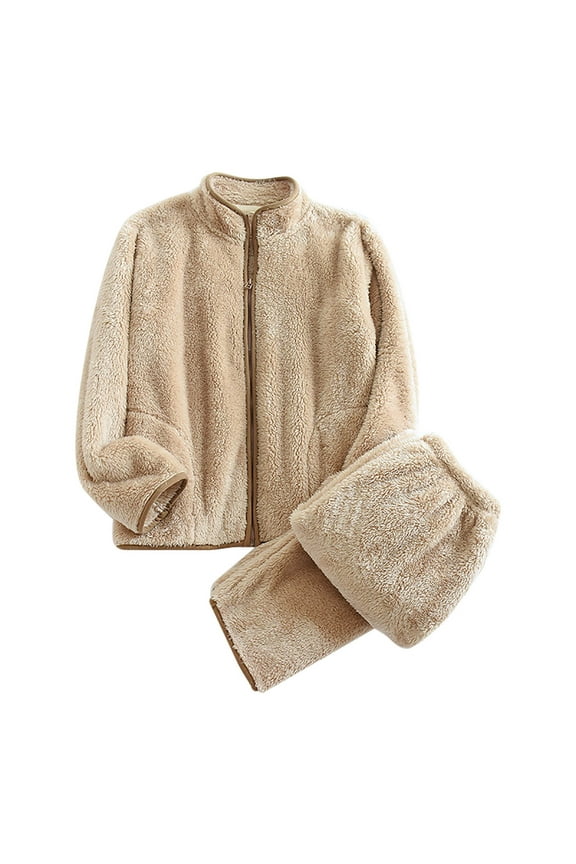 Yuzhih Womens Winter Warm Plush Fleece 2 Piece Outfits Long Sleeve Full Zip Jackets Fuzzy Pants Sets Loungewear Tracksuits