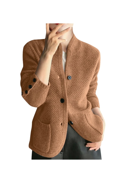 Womens Wool Blended Cardigan Sweater Long Sleeve Lightweight Outfit Button down Knit Fall Open Front