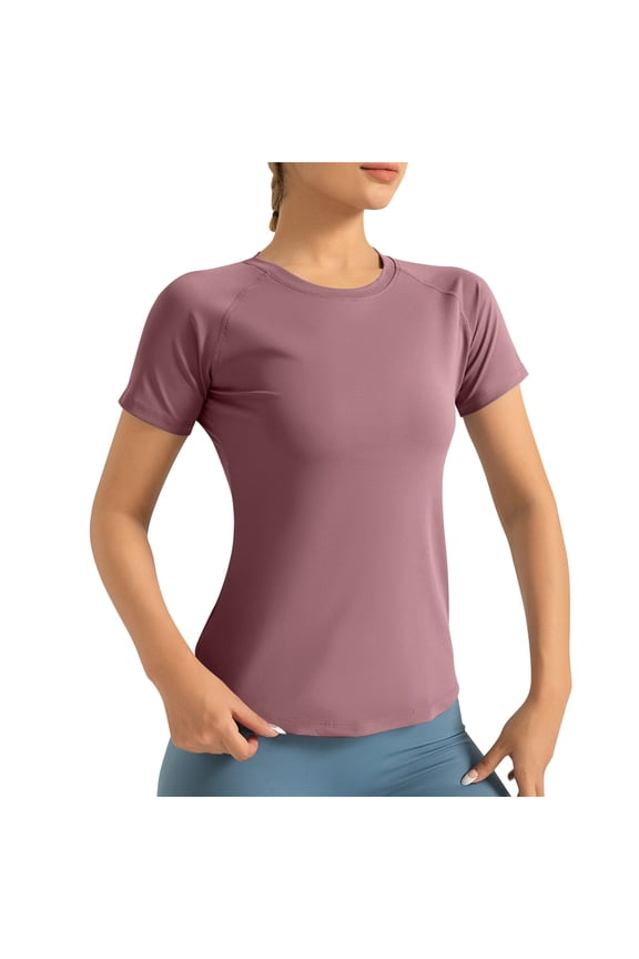 Womens Workout Tops Short Sleeve Athletic Shirts Yoga Gym Crewneck Tunic Tshirts Soft Seamless Gym Tops