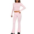 thumbnail image 1 of Yuzhih Workout Outfits for Women 2 Piece Ribbed Knit Exercise Long Sleeve Tops and Low Rise Flare Pants Active Yoga Set, 1 of 5