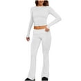 thumbnail image 1 of XuJwPNcy Workout Outfits for Women 2 Piece Ribbed Knit Exercise Long Sleeve Tops and Low Rise Flare Pants Active Yoga Set, 1 of 5