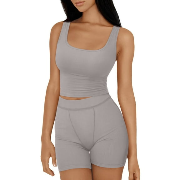 XuJwPNcy Workout Sets for Women 2 Piece Outfits Seamless Crop Tank Top Sports Bra High Waist Biker Shorts Yoga Sets