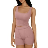 XuJwPNcy Workout Sets for Women 2 Piece Outfits Seamless Crop Tank Top Sports Bra High Waist Biker Shorts Yoga Sets