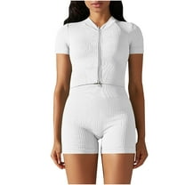 XuJwPNcy Workout Sets for Women 2 Piece Sets Zip up Short Sleeve Crop Top High Waisted Shorts Seamless Yoga Outfits