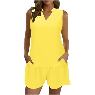 Yuzhih Workout Sets for Women Sleeveless V Neck Tank Tops Shorts Matching Active Set Tracksuit 2 Piece Outfits