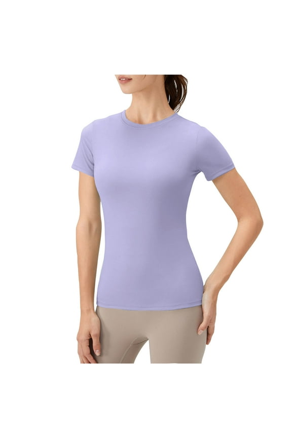 Workout Tops for Women Basic T Shirts Round Neck Short Sleeve shirts Cute Summer Slim tees