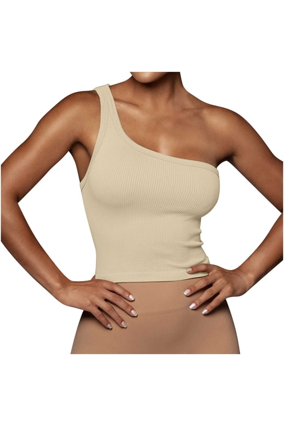 XuJwPNcy Workout Tops for Women Sleeveless One-Shoulder Shirts Ribbed Tees Slim Basic Tank Tops
