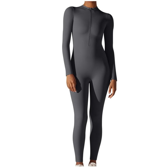 Yuzhih Workout Yoga Jumpsuits for Women Long Sleeve High Neck Zip Front Exercise Romper Skinny Pants Outfit Clubwear