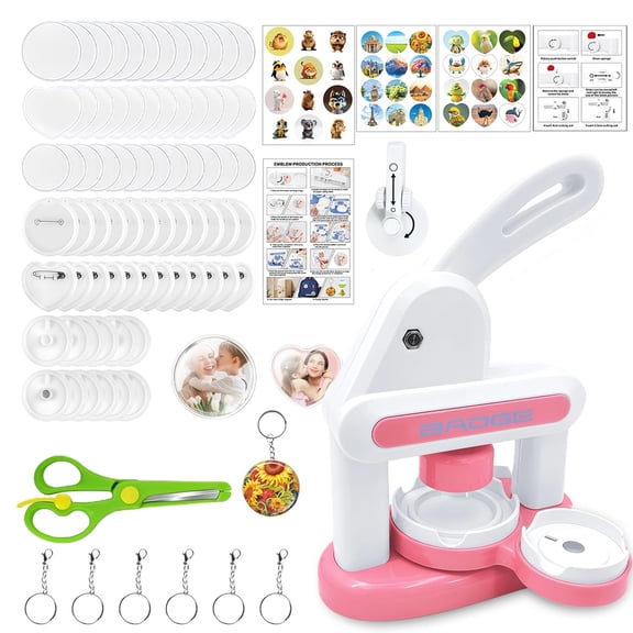 Yvagay Button Maker Machine, DIY Pin Maker with 85 Accessories & Circle Cutter, Badge Maker for Children DIY Gifts, Crafting and School Projects, Pink